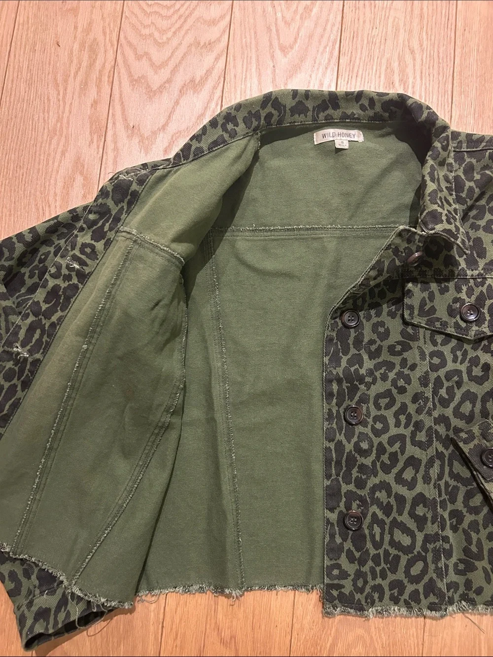Wild Honey Green Leopard Print Jean Jacket